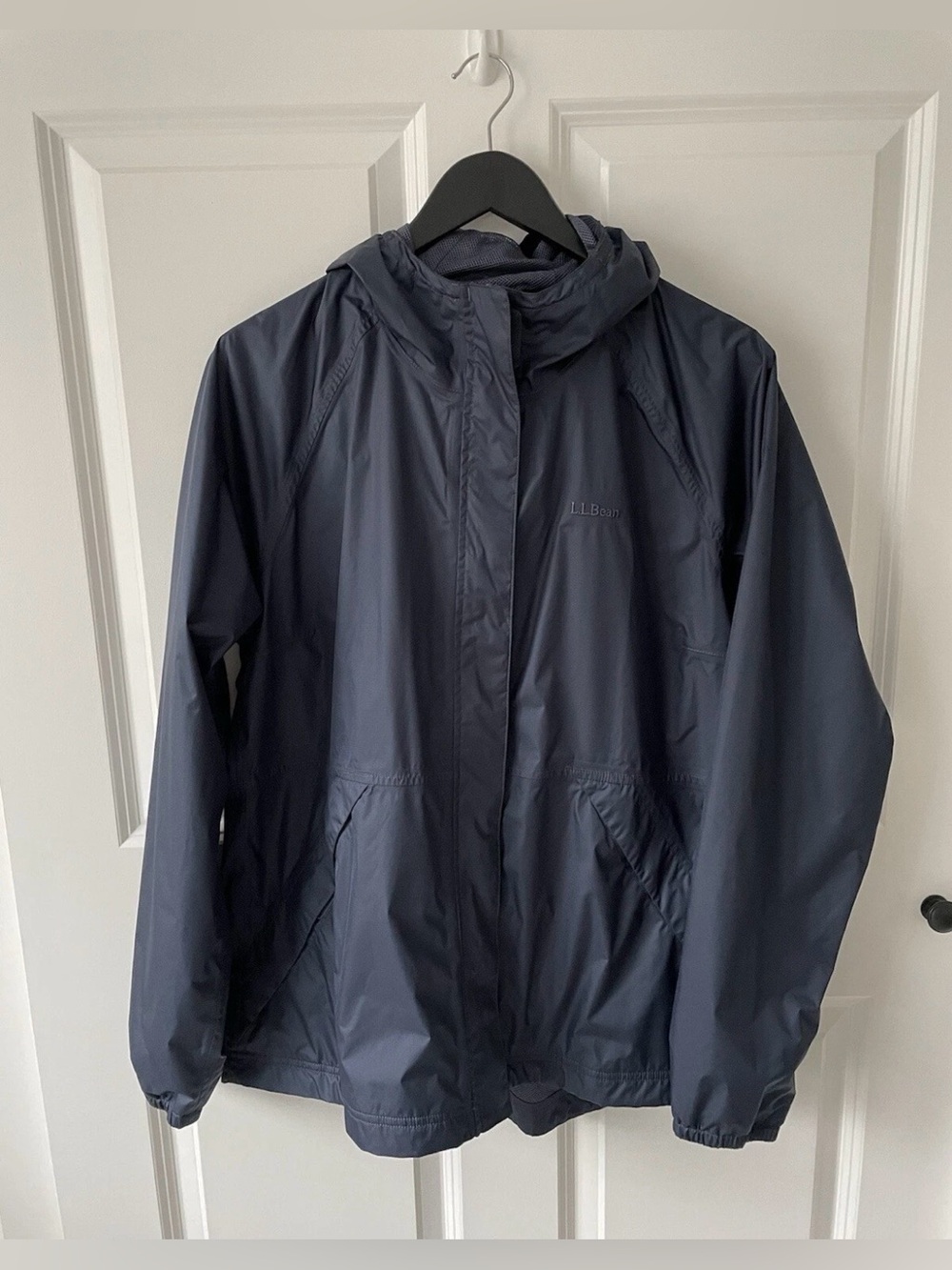 LL Bean Jacket Women’s Large Navy Blue Hooded Zip Up Windbreaker